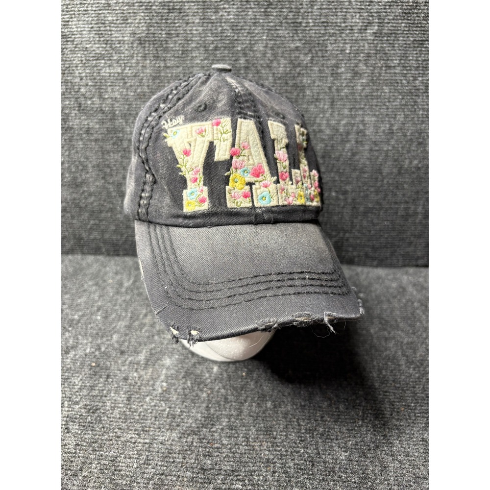KBETHOS Hey YALL Floral Embroidered Distressed Baseball Cap Faded Black Hat OSFM